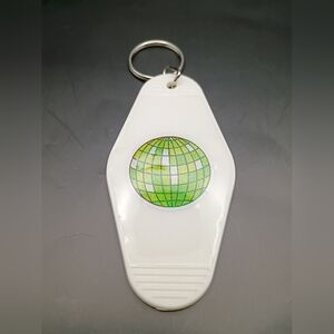 Vintage Style Green Disco Ball White Motel Keychain